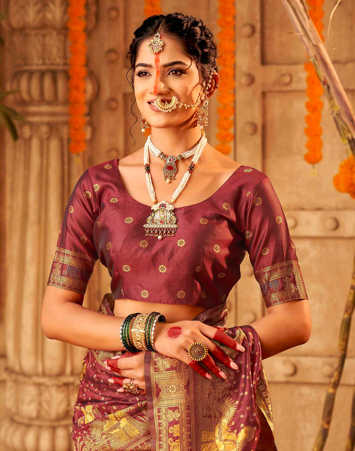Chhath Maroon Silk Woven Banarasi Saree