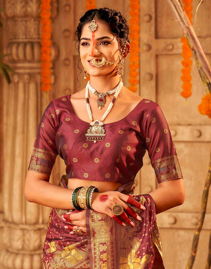 Chhath Maroon Silk Woven Banarasi Saree