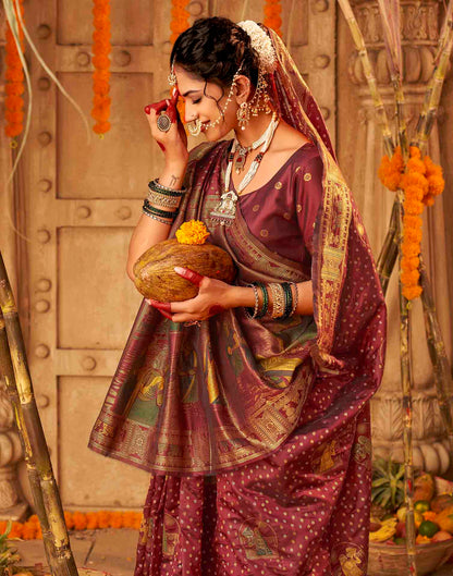 Chhath Maroon Silk Woven Banarasi Saree