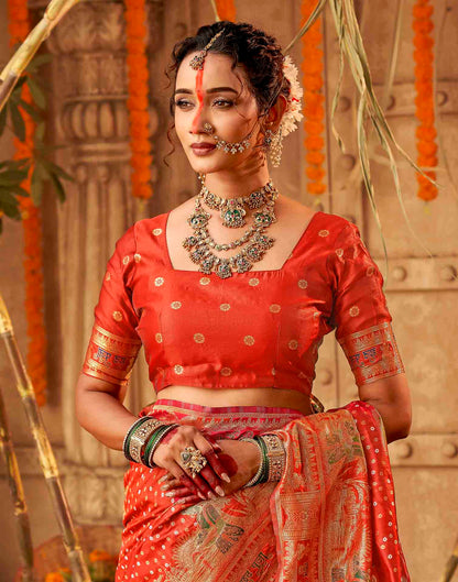 Chhath Red Silk Woven Banarasi Saree