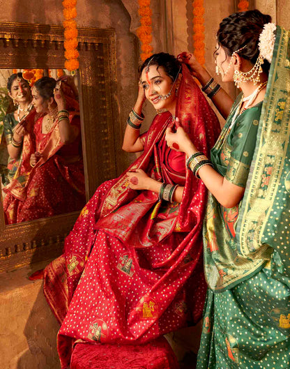 Chhath Red Silk Woven Banarasi Saree