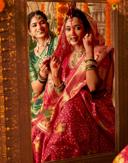 Chhath Red Silk Woven Banarasi Saree