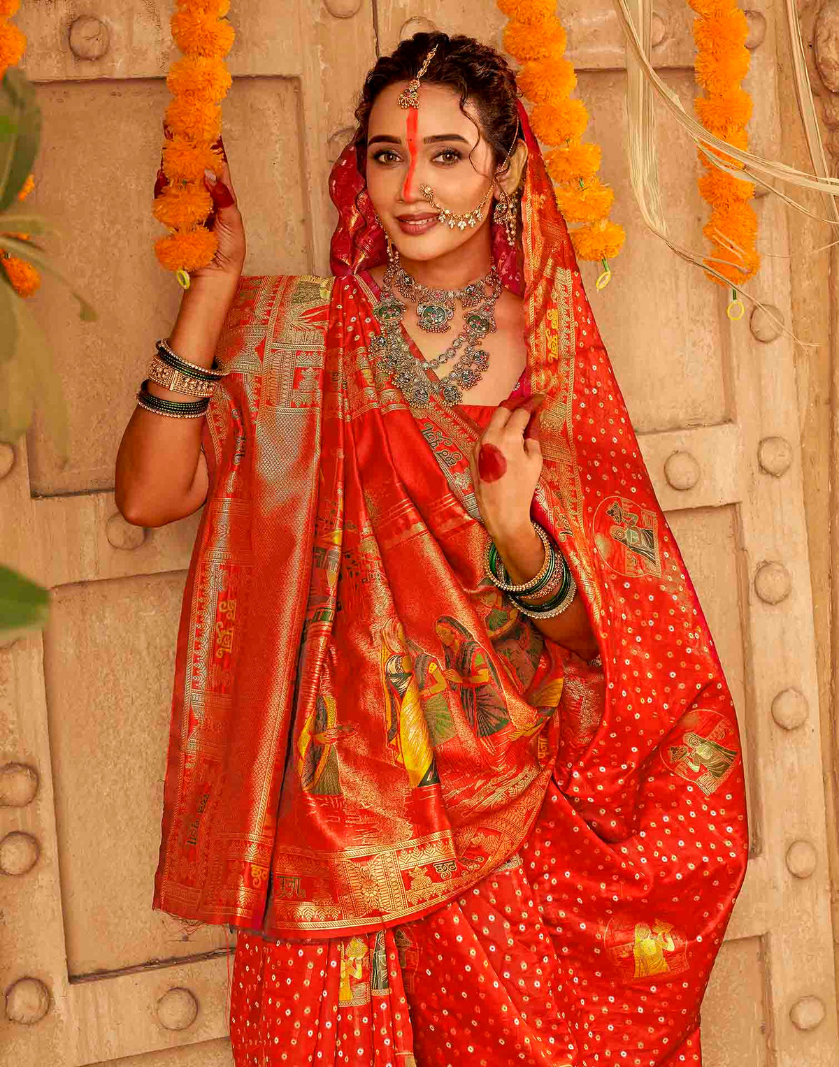 Chhath Red Silk Woven Banarasi Saree
