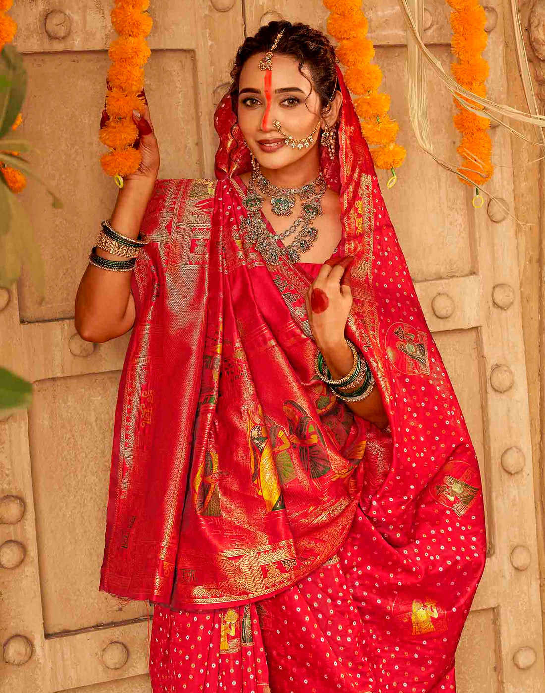 Chhath Red Silk Woven Banarasi Saree