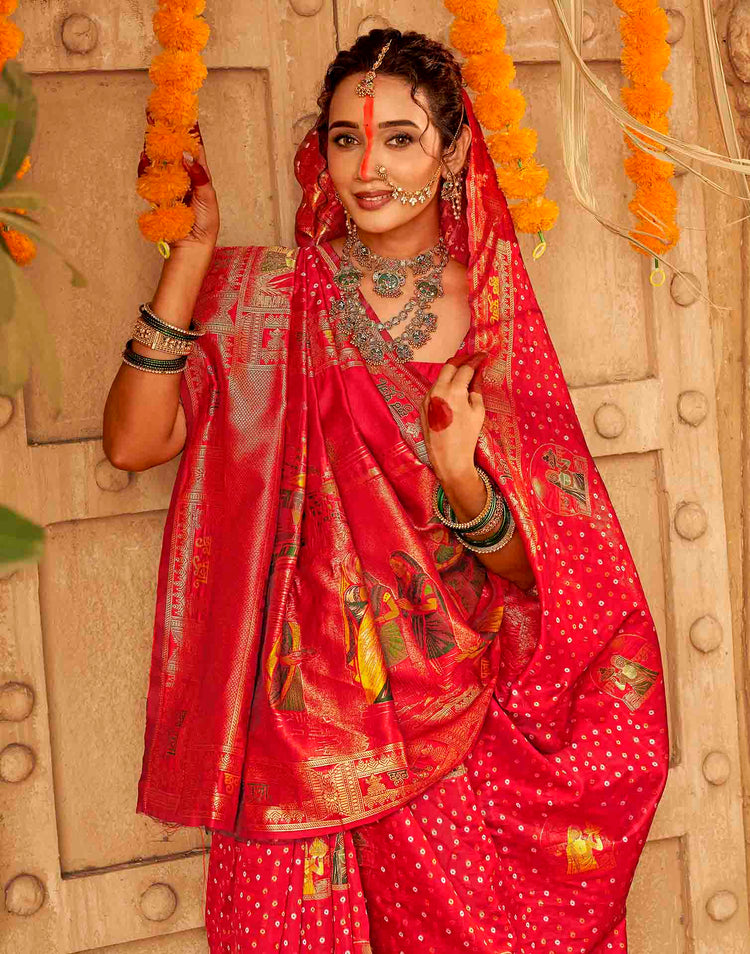 Chhath Red Silk Woven Banarasi Saree