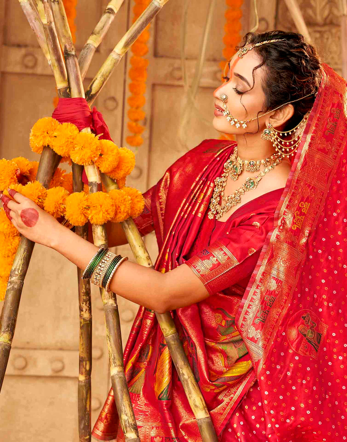 Chhath Red Silk Woven Banarasi Saree