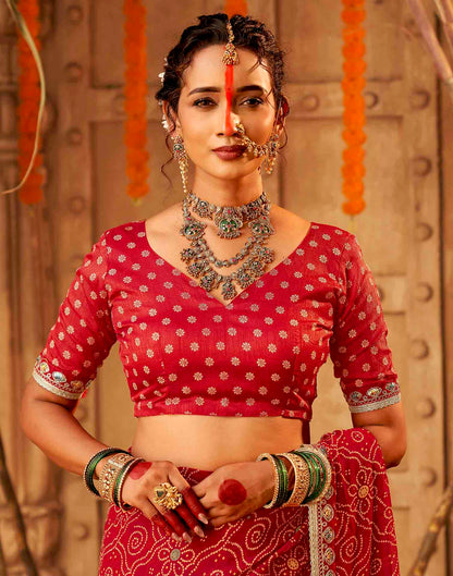Chhath Dark Red Georgette Printed Bandhani Saree