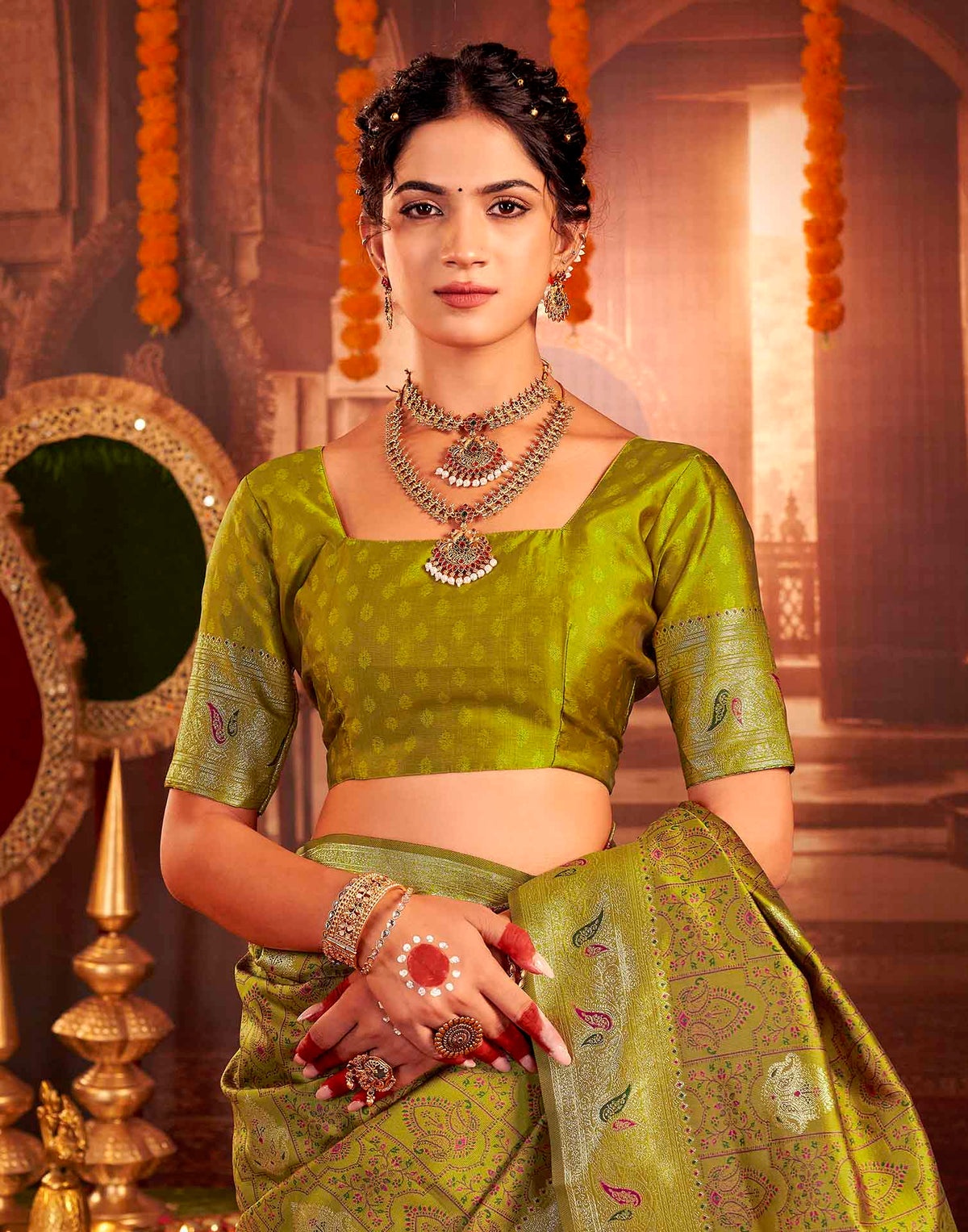 Mehandi Green Silk Woven Banarasi Saree