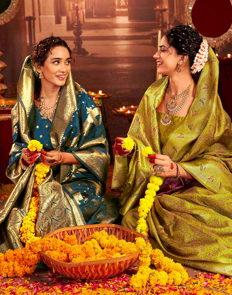 Mehandi Green Silk Woven Banarasi Saree