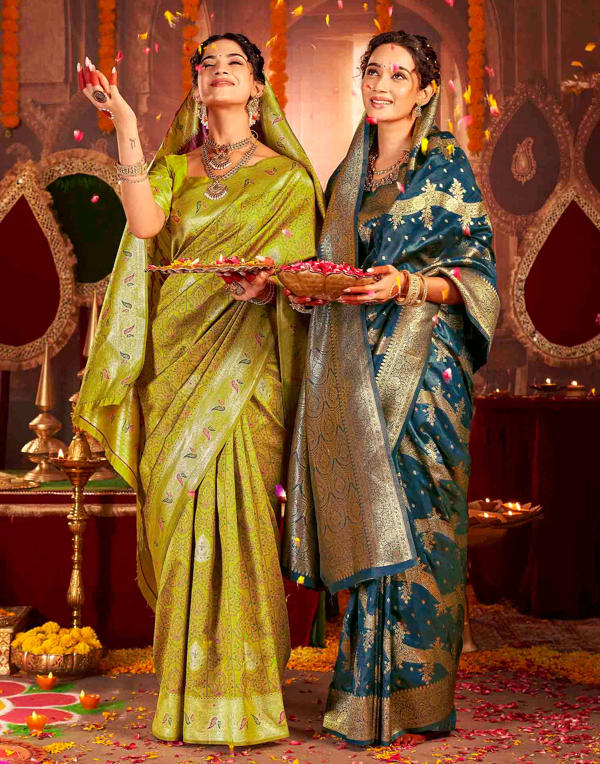 Mehandi Green Silk Woven Banarasi Saree