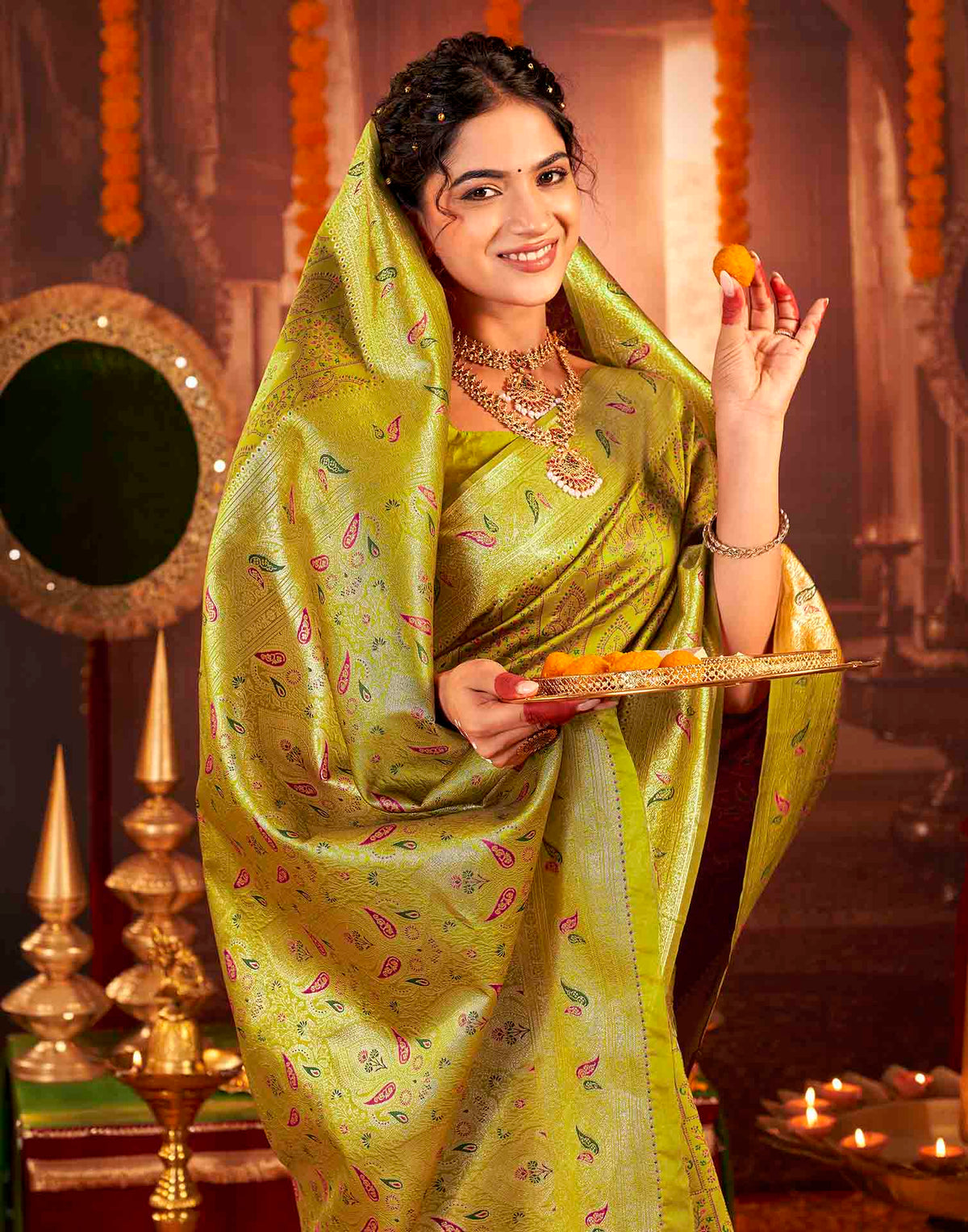 Mehandi Green Silk Woven Banarasi Saree