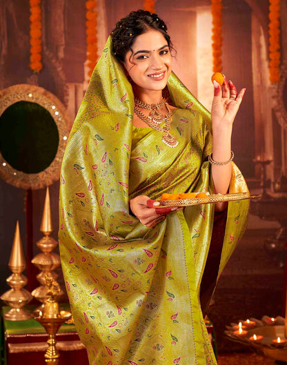 Mehandi Green Silk Woven Banarasi Saree