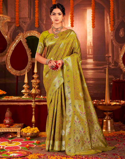 Mehandi Green Silk Woven Banarasi Saree