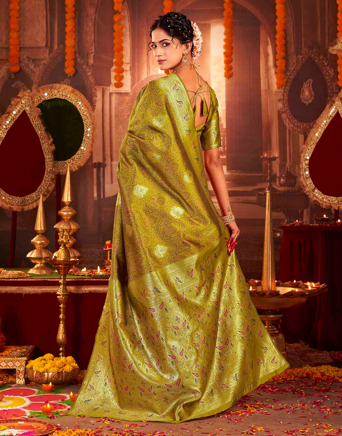 Mehandi Green Silk Woven Banarasi Saree