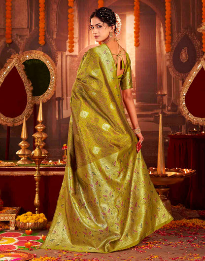 Mehandi Green Silk Woven Banarasi Saree