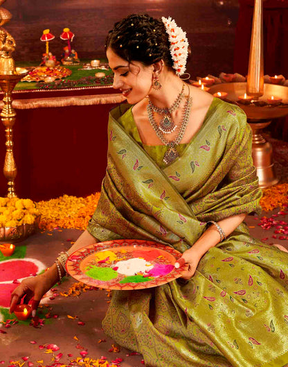 Mehandi Green Silk Woven Banarasi Saree