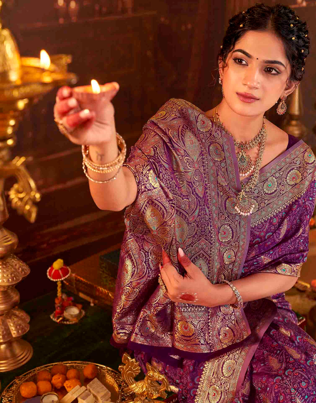 Dark Purple Silk Woven Banarasi Saree