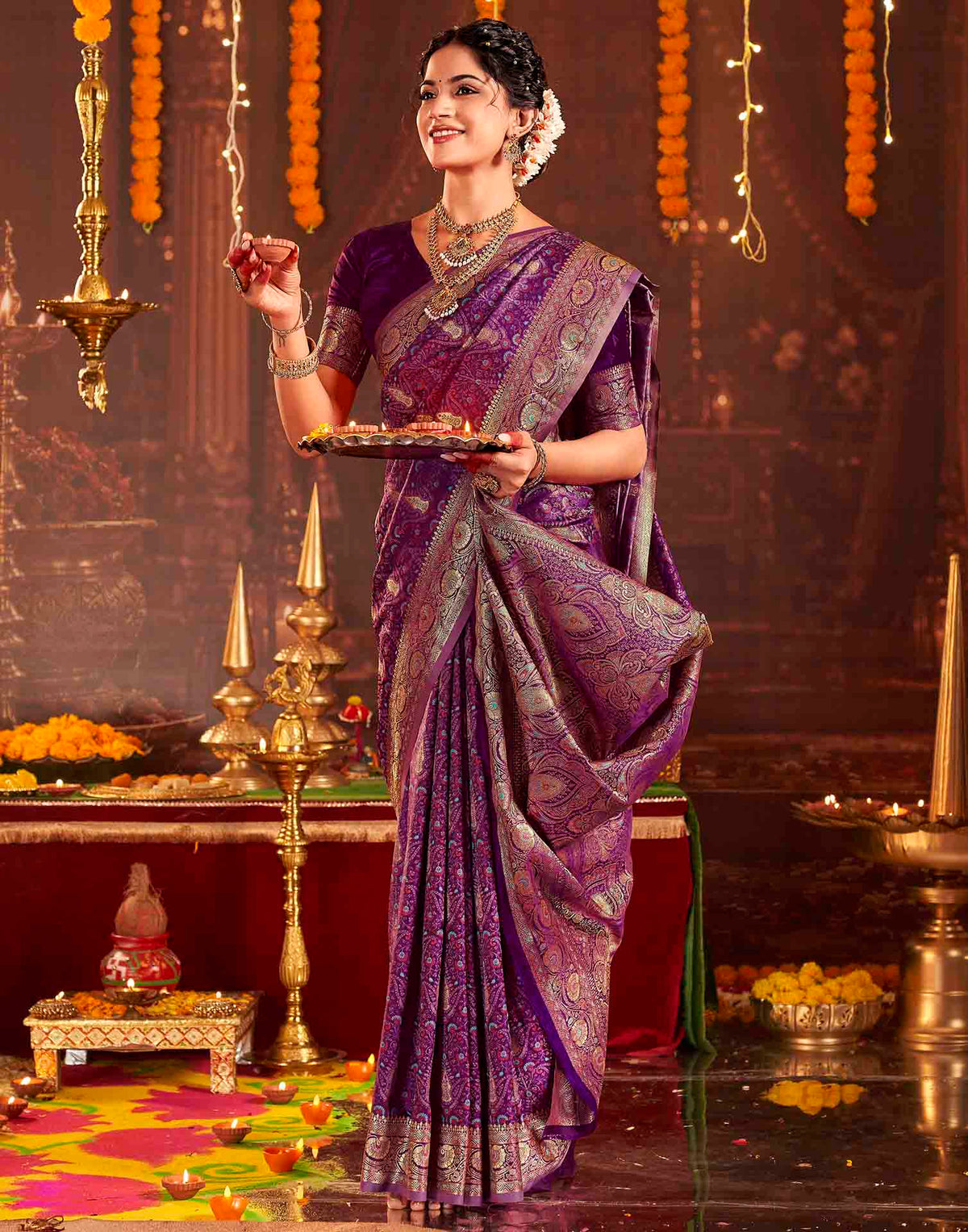 Dark Purple Silk Woven Banarasi Saree