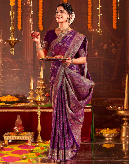 Dark Purple Silk Woven Banarasi Saree