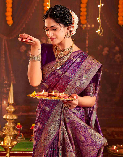 Dark Purple Silk Woven Banarasi Saree