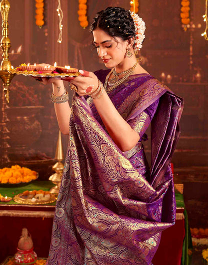 Dark Purple Silk Woven Banarasi Saree