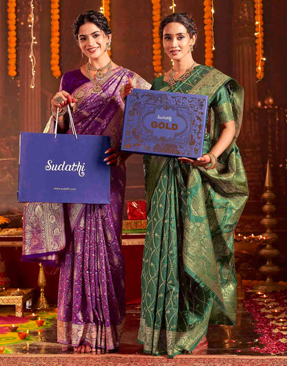 Dark Purple Silk Woven Banarasi Saree
