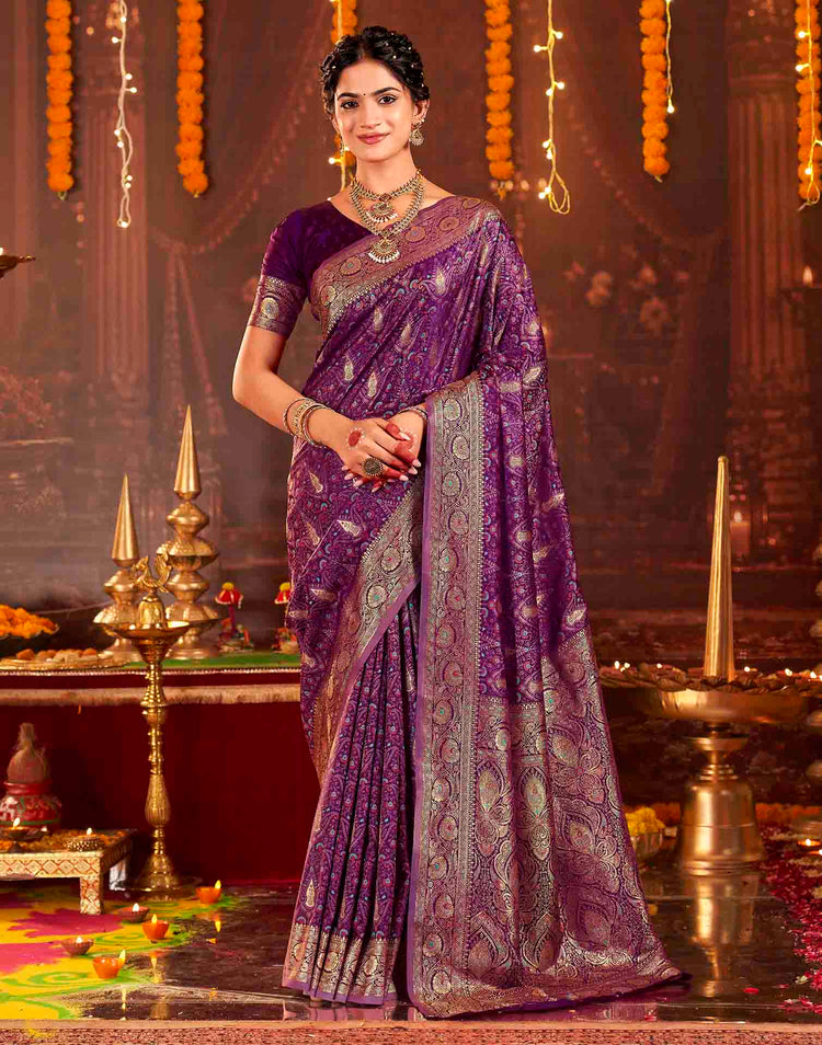 Dark Purple Silk Woven Banarasi Saree