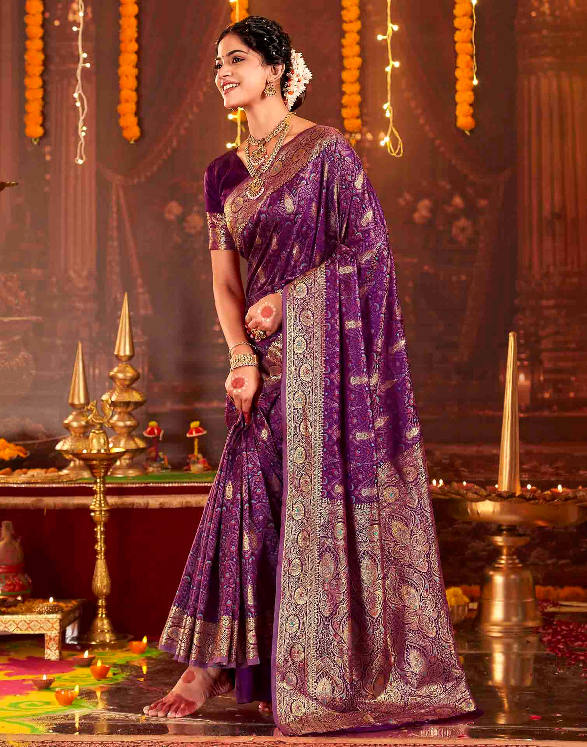 Dark Purple Silk Woven Banarasi Saree