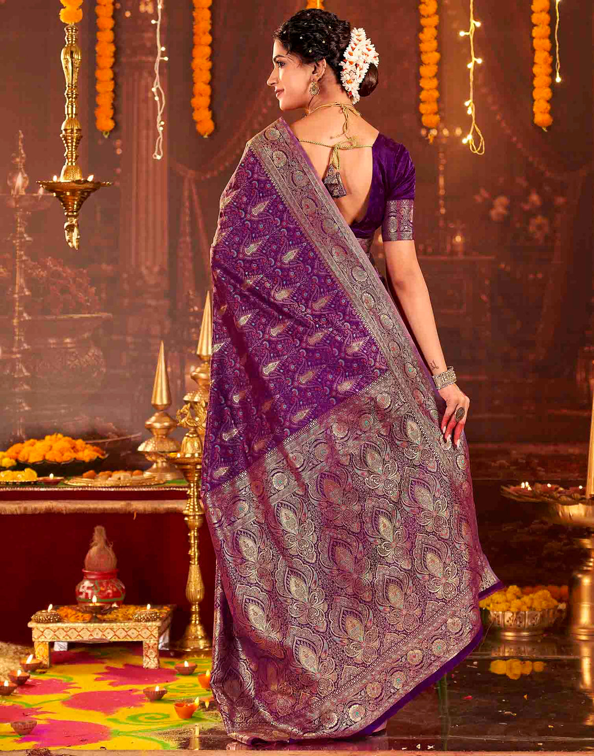 Dark Purple Silk Woven Banarasi Saree