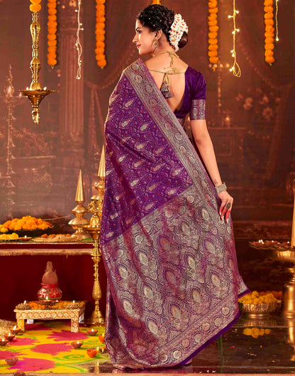 Dark Purple Silk Woven Banarasi Saree