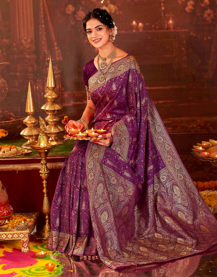 Dark Purple Silk Woven Banarasi Saree