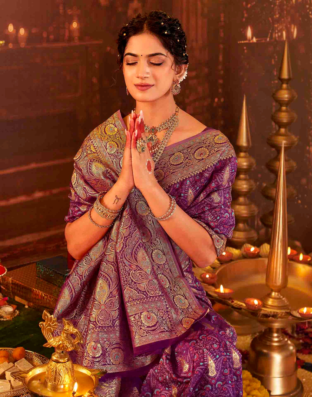 Dark Purple Silk Woven Banarasi Saree