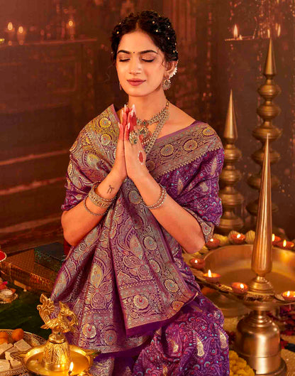 Dark Purple Silk Woven Banarasi Saree