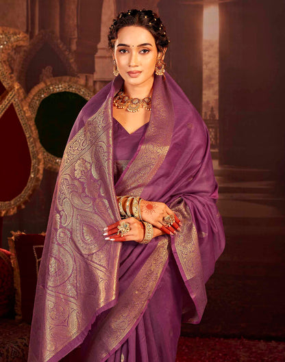 Wine Cotton Woven Saree