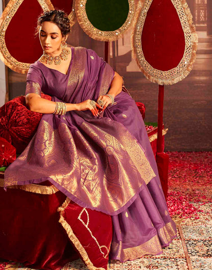 Wine Cotton Woven Saree