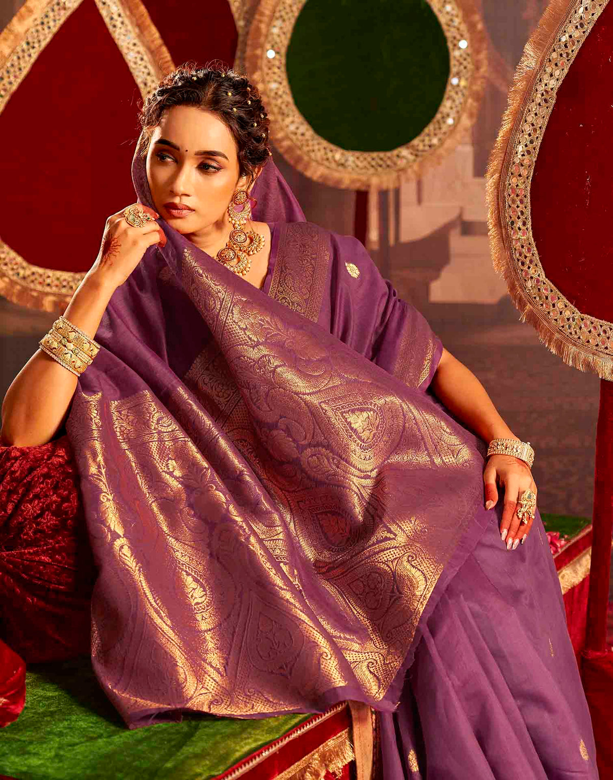 Wine Cotton Woven Saree