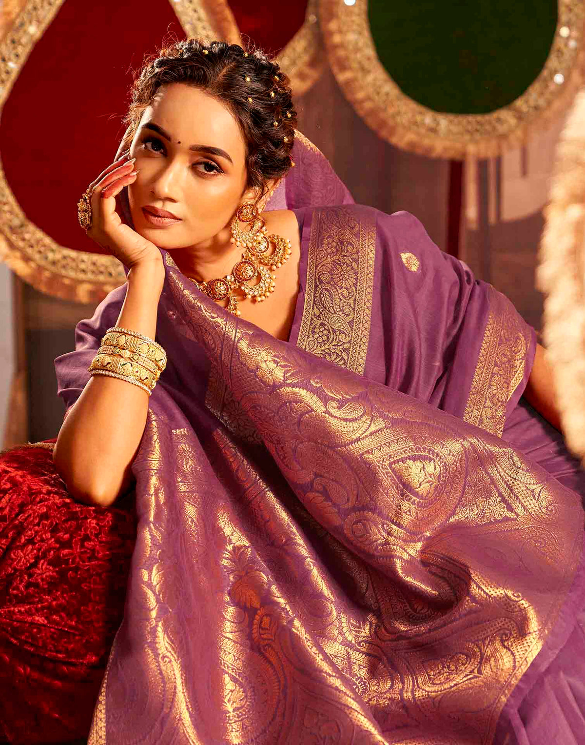 Wine Cotton Woven Saree