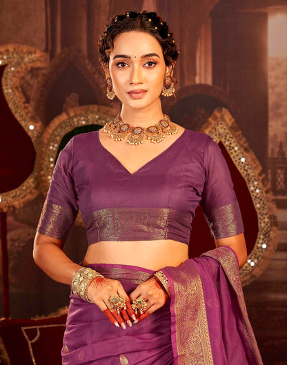 Wine Cotton Woven Saree