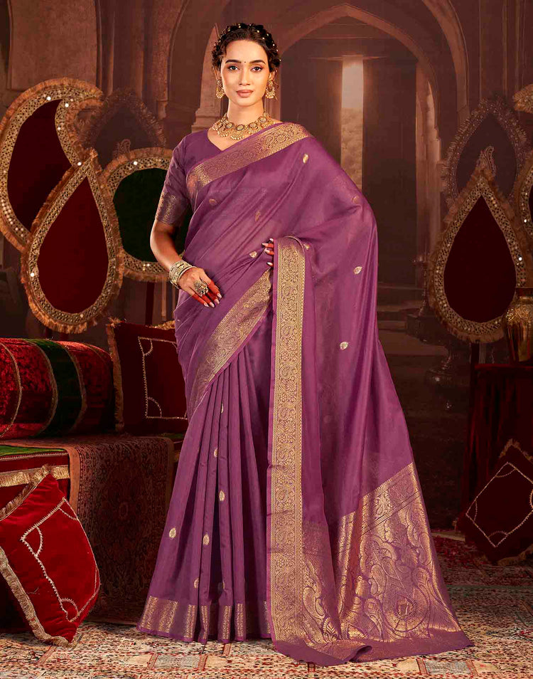 Wine Cotton Woven Saree