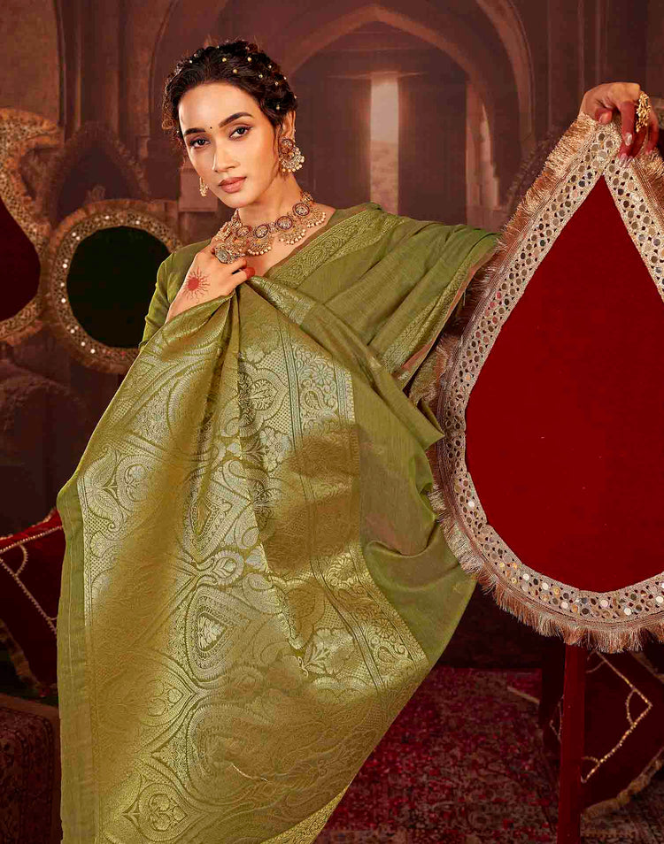 Mehandi Green Cotton Woven Saree