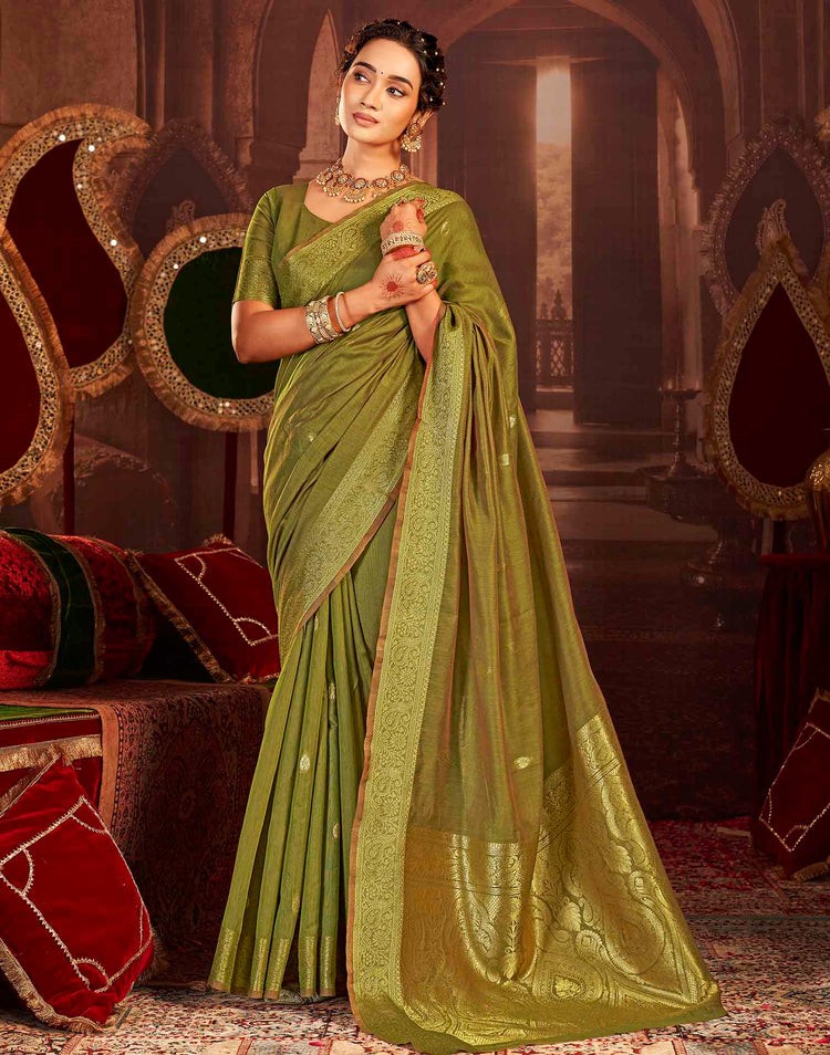 Mehandi Green Cotton Woven Saree