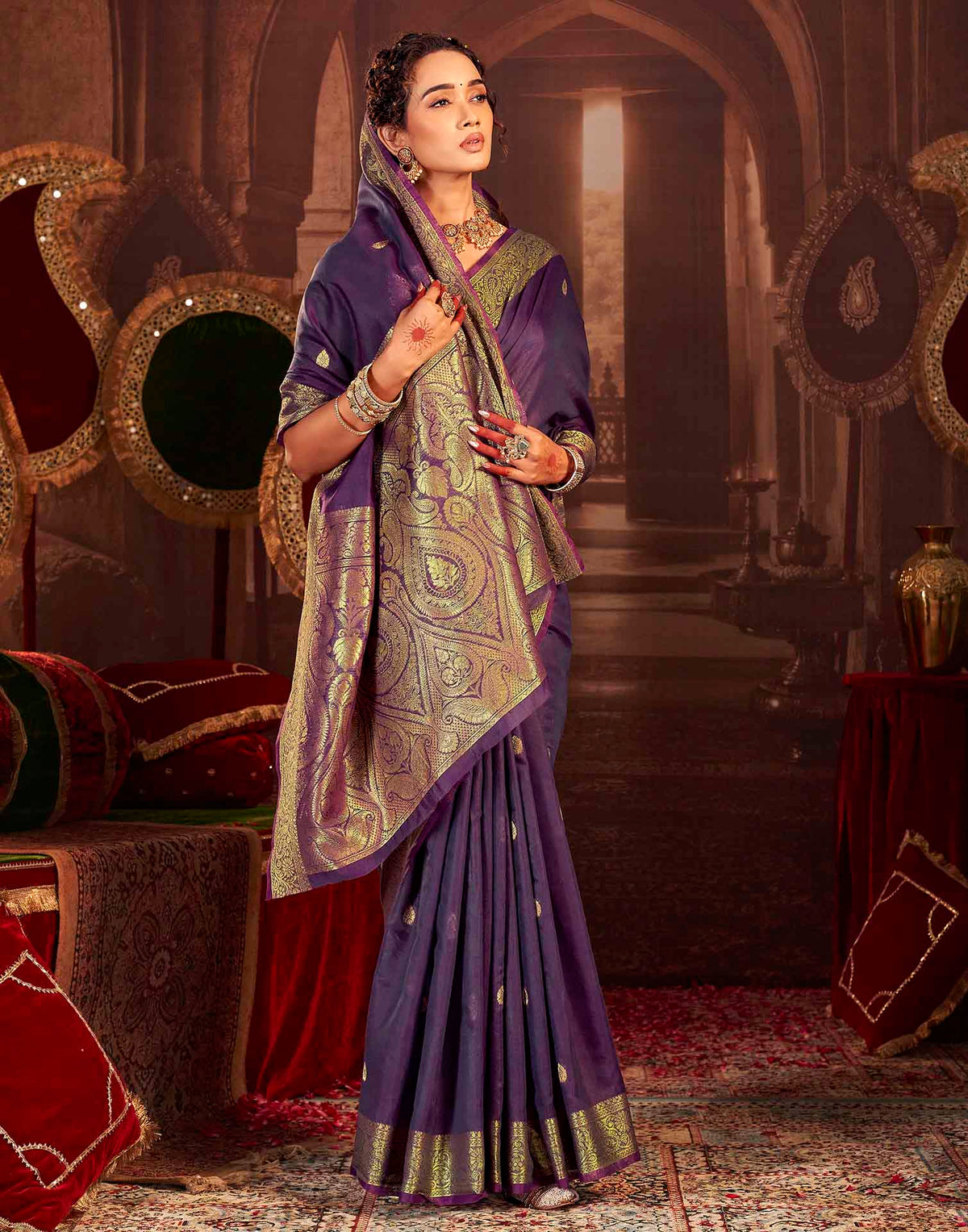 Royal Purple Cotton Woven Saree
