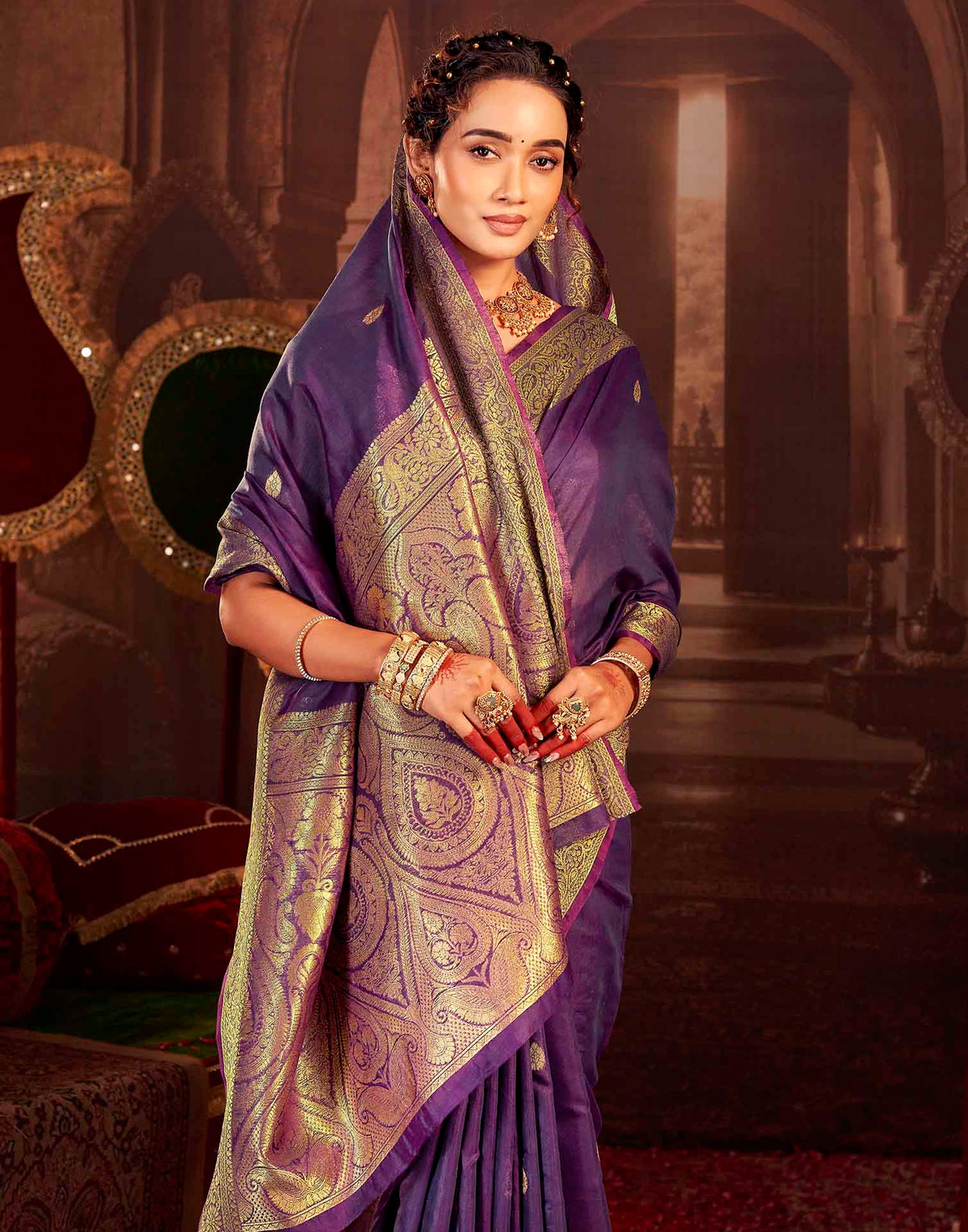 Royal Purple Cotton Woven Saree