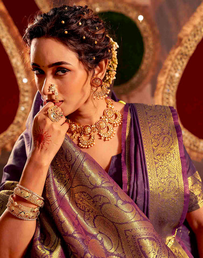 Royal Purple Cotton Woven Saree