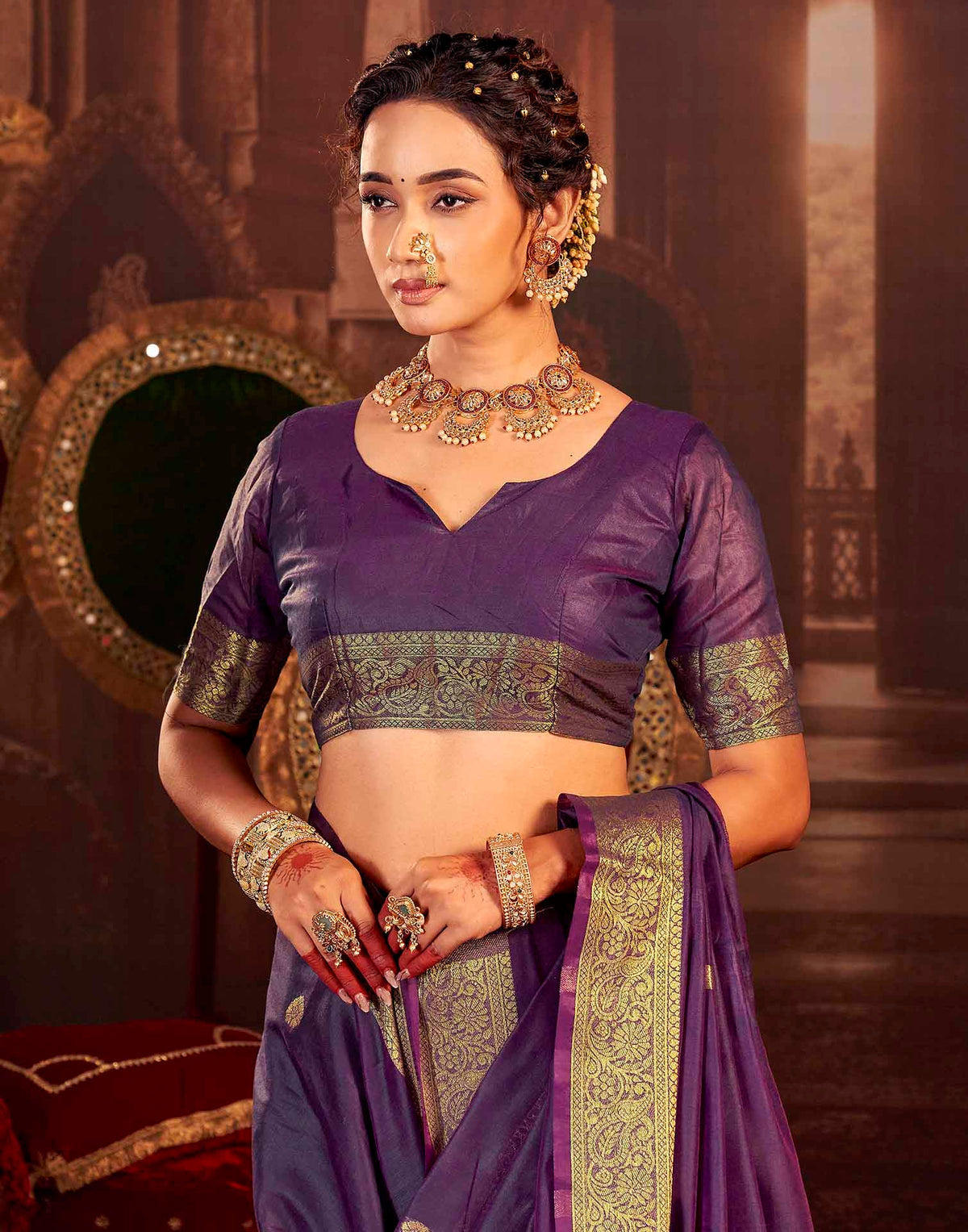 Royal Purple Cotton Woven Saree