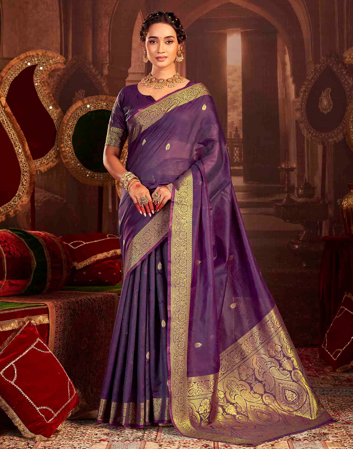 Royal Purple Cotton Woven Saree