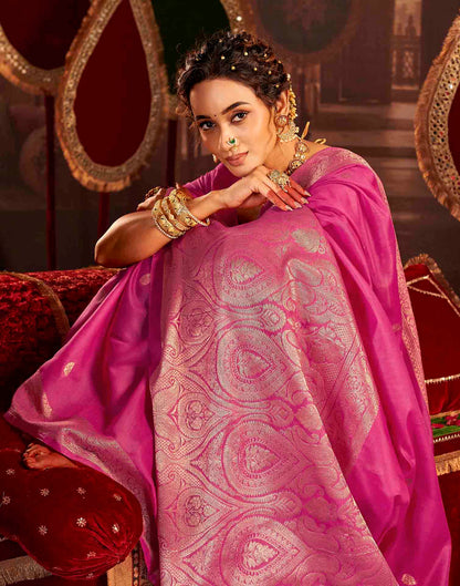 Dark Pink Cotton Woven Saree
