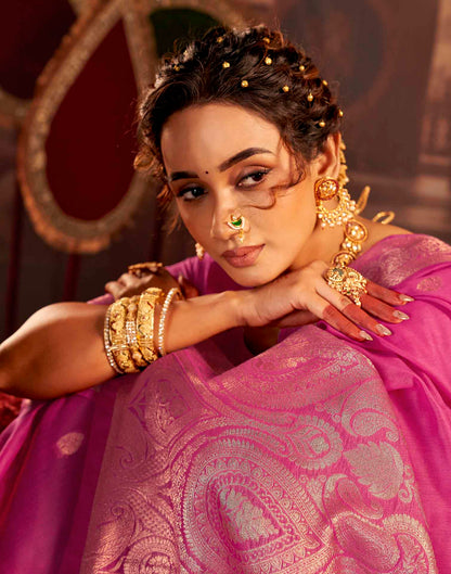 Dark Pink Cotton Woven Saree