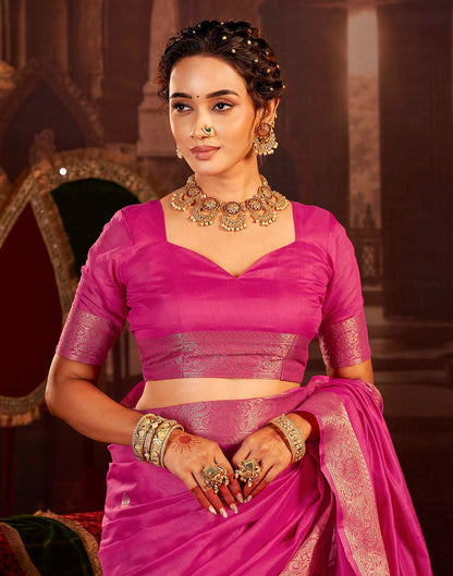 Dark Pink Cotton Woven Saree