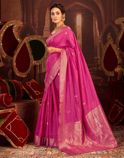 Dark Pink Cotton Woven Saree